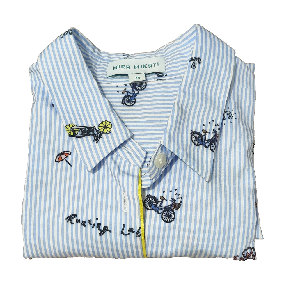 Mira Mikati Womens Button Shirt Size 4 FR 38 Striped Printed Fabric Classic Chic